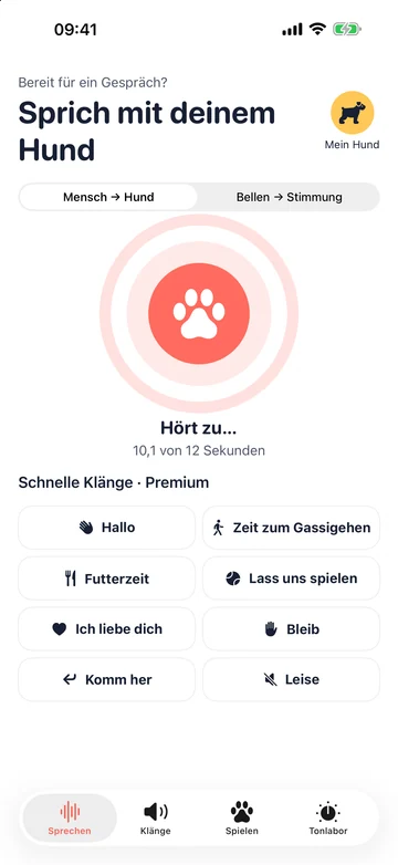 Aufnahmeansicht Mensch zu Hund in der Human to Dog Translator: Play-App fürs iPhone