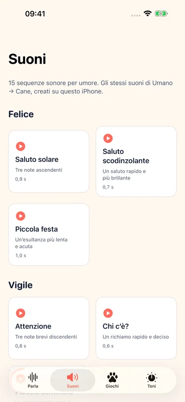 Raccolta di suoni giocosi nell’app Human to Dog Translator: Play